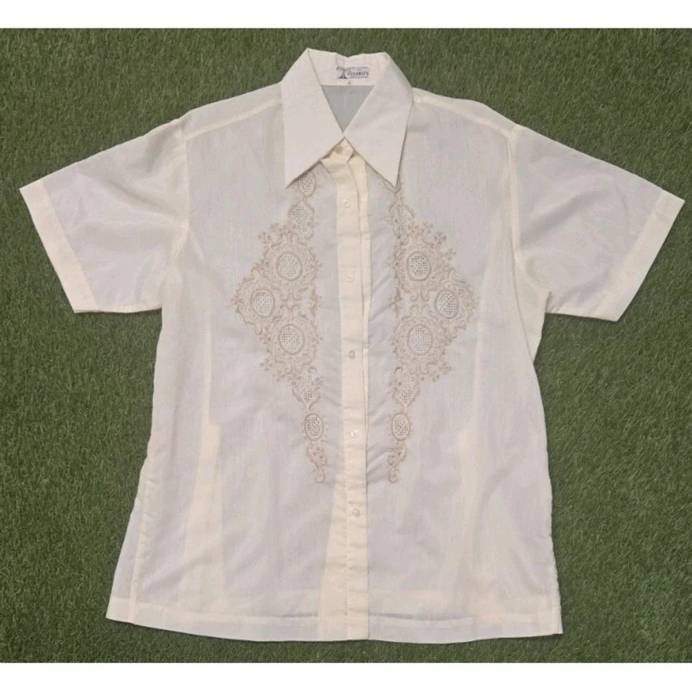 Tesoro's Manila Vintage Jusi Barong Tagalog Shirt Size L - Picture 1 of 5